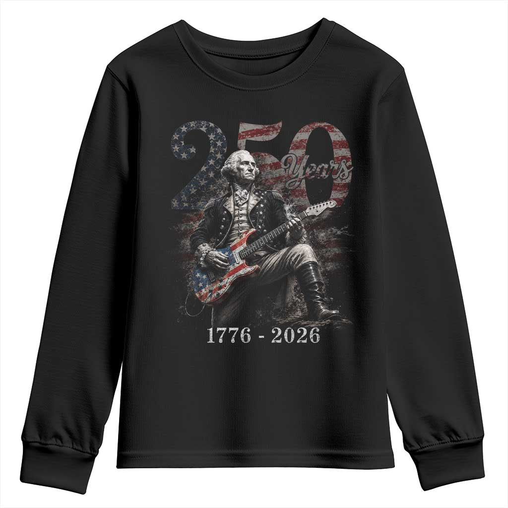 Vintage George Washington Playing Guitar 250 Years Youth Sweatshirt 1776 2026 Humor Patriotic USA Flag