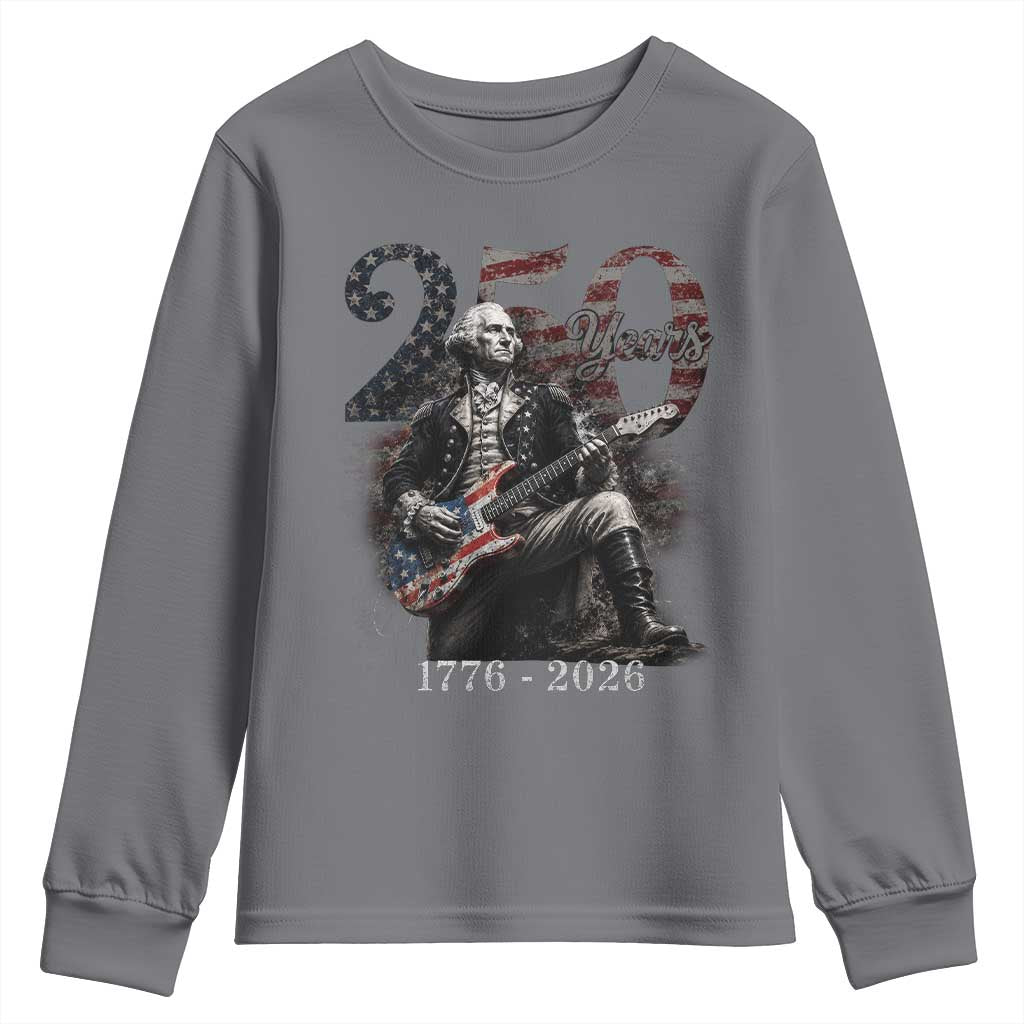 Vintage George Washington Playing Guitar 250 Years Youth Sweatshirt 1776 2026 Humor Patriotic USA Flag