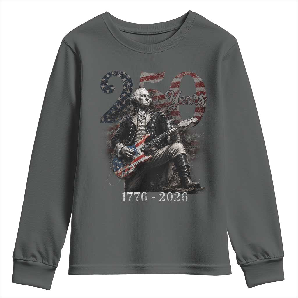 Vintage George Washington Playing Guitar 250 Years Youth Sweatshirt 1776 2026 Humor Patriotic USA Flag