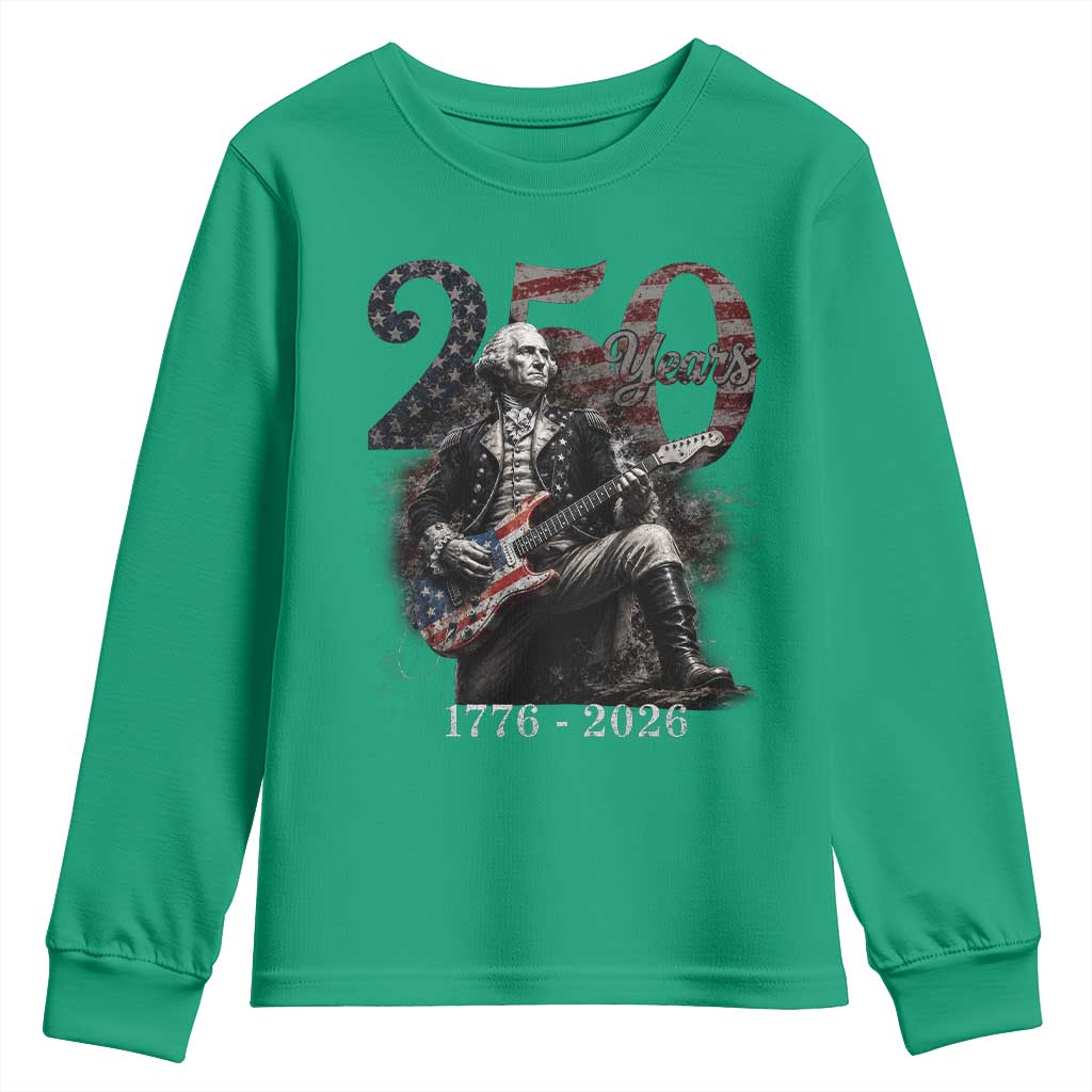 Vintage George Washington Playing Guitar 250 Years Youth Sweatshirt 1776 2026 Humor Patriotic USA Flag