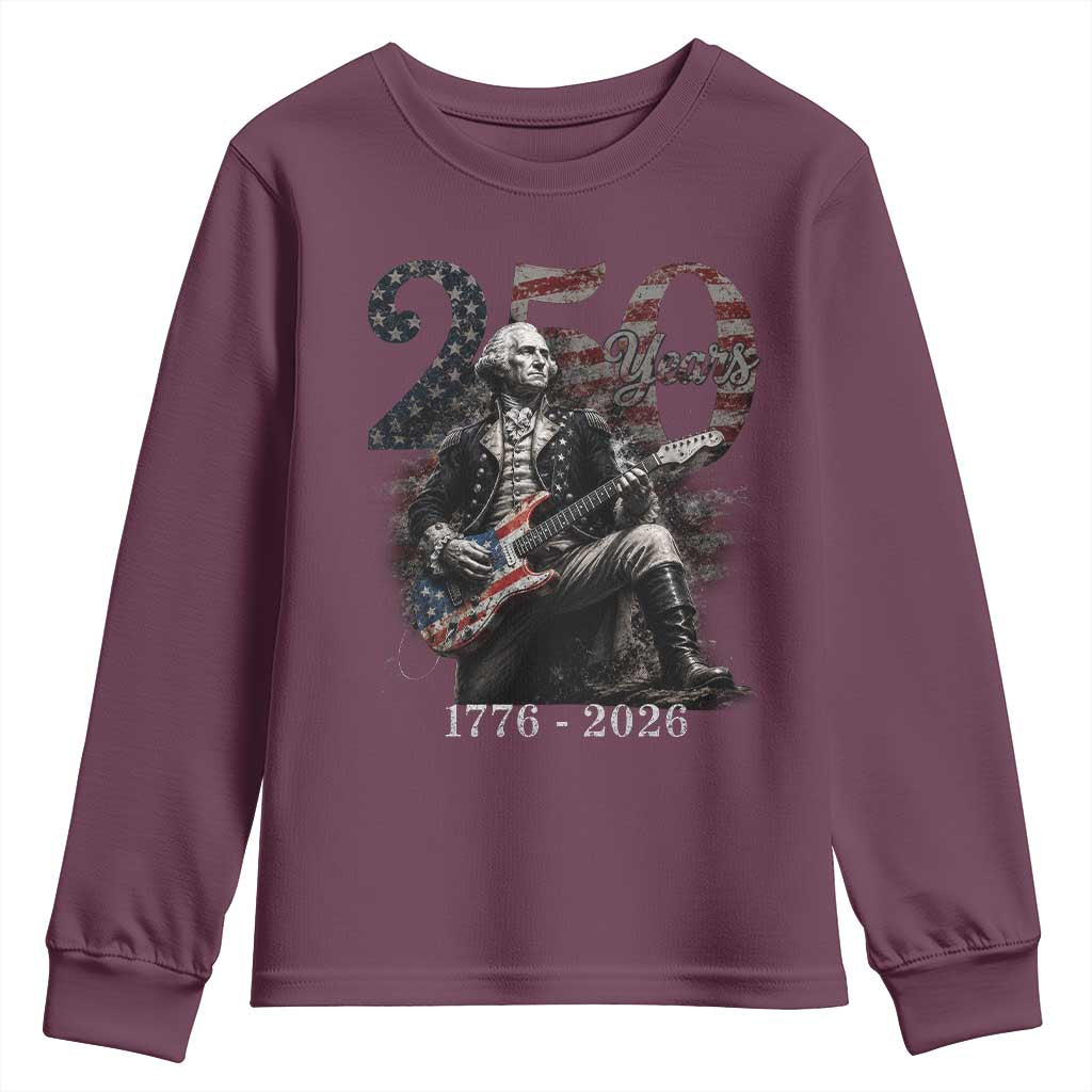 Vintage George Washington Playing Guitar 250 Years Youth Sweatshirt 1776 2026 Humor Patriotic USA Flag