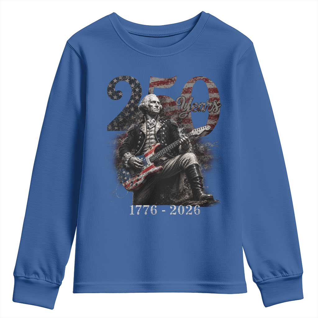 Vintage George Washington Playing Guitar 250 Years Youth Sweatshirt 1776 2026 Humor Patriotic USA Flag