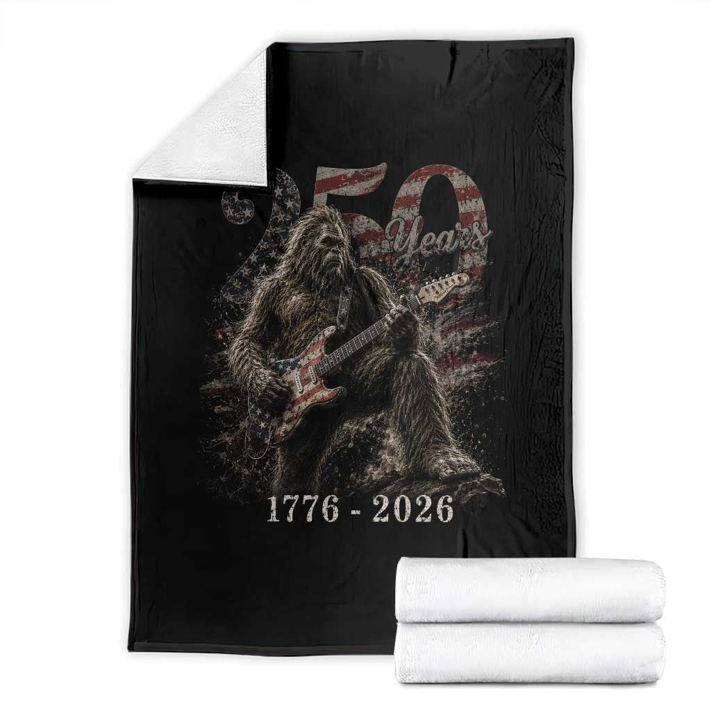 Vintage Bigfoot Playing Guitar 250 Years Throw Blanket 1776 2026 Bigfoot Patriotic USA Flag Sasquatch