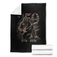 Vintage Bigfoot Playing Guitar 250 Years Throw Blanket 1776 2026 Bigfoot Patriotic USA Flag Sasquatch