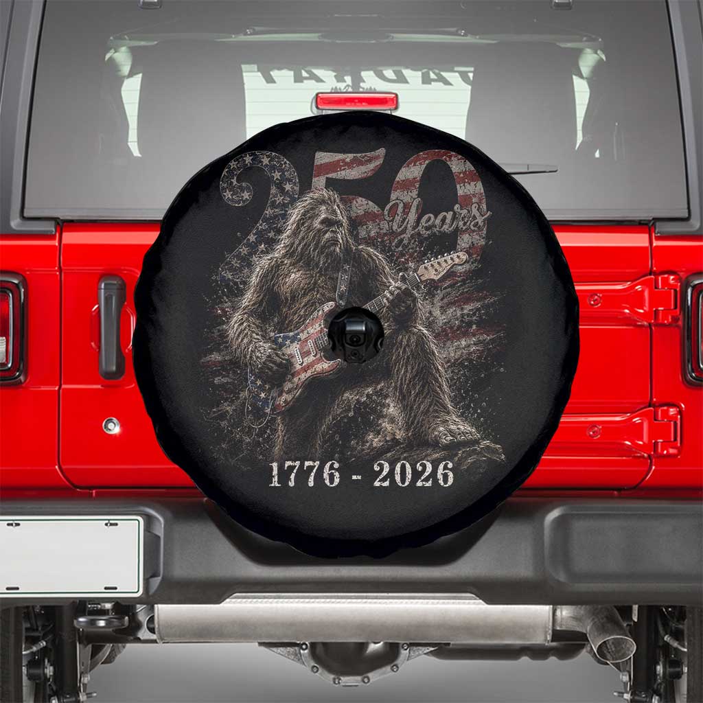 Vintage Bigfoot Playing Guitar 250 Years Spare Tire Cover 1776 2026 Bigfoot Patriotic USA Flag Sasquatch