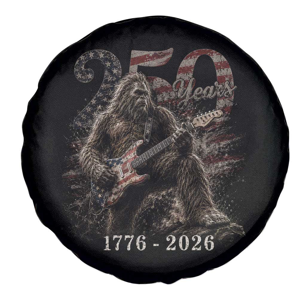 Vintage Bigfoot Playing Guitar 250 Years Spare Tire Cover 1776 2026 Bigfoot Patriotic USA Flag Sasquatch