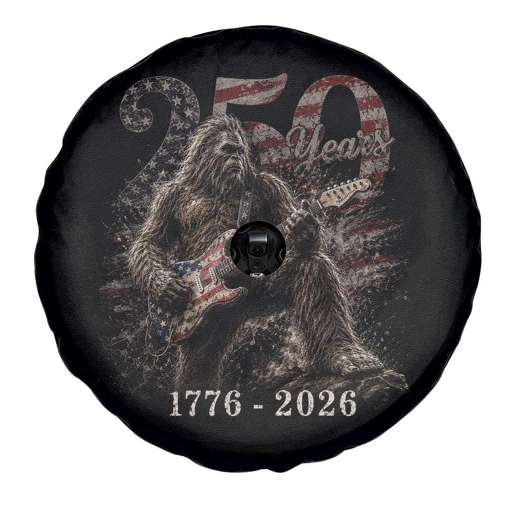 Vintage Bigfoot Playing Guitar 250 Years Spare Tire Cover 1776 2026 Bigfoot Patriotic USA Flag Sasquatch