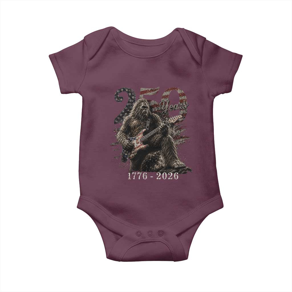 Vintage Bigfoot Playing Guitar 250 Years Baby Onesie 1776 2026 Bigfoot Patriotic USA Flag Sasquatch