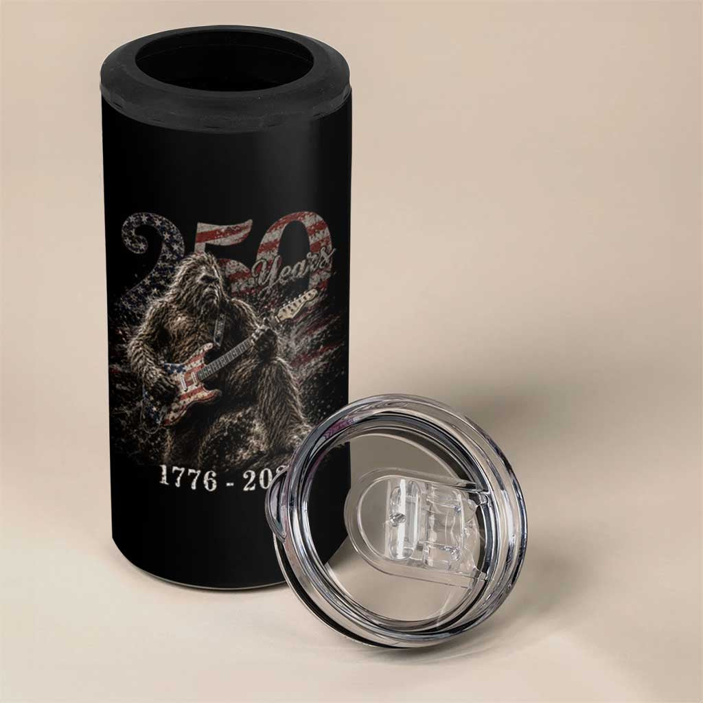Vintage Bigfoot Playing Guitar 250 Years 4 in 1 Can Cooler Tumbler 1776 2026 Bigfoot Patriotic USA Flag Sasquatch