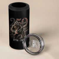 Vintage Bigfoot Playing Guitar 250 Years 4 in 1 Can Cooler Tumbler 1776 2026 Bigfoot Patriotic USA Flag Sasquatch