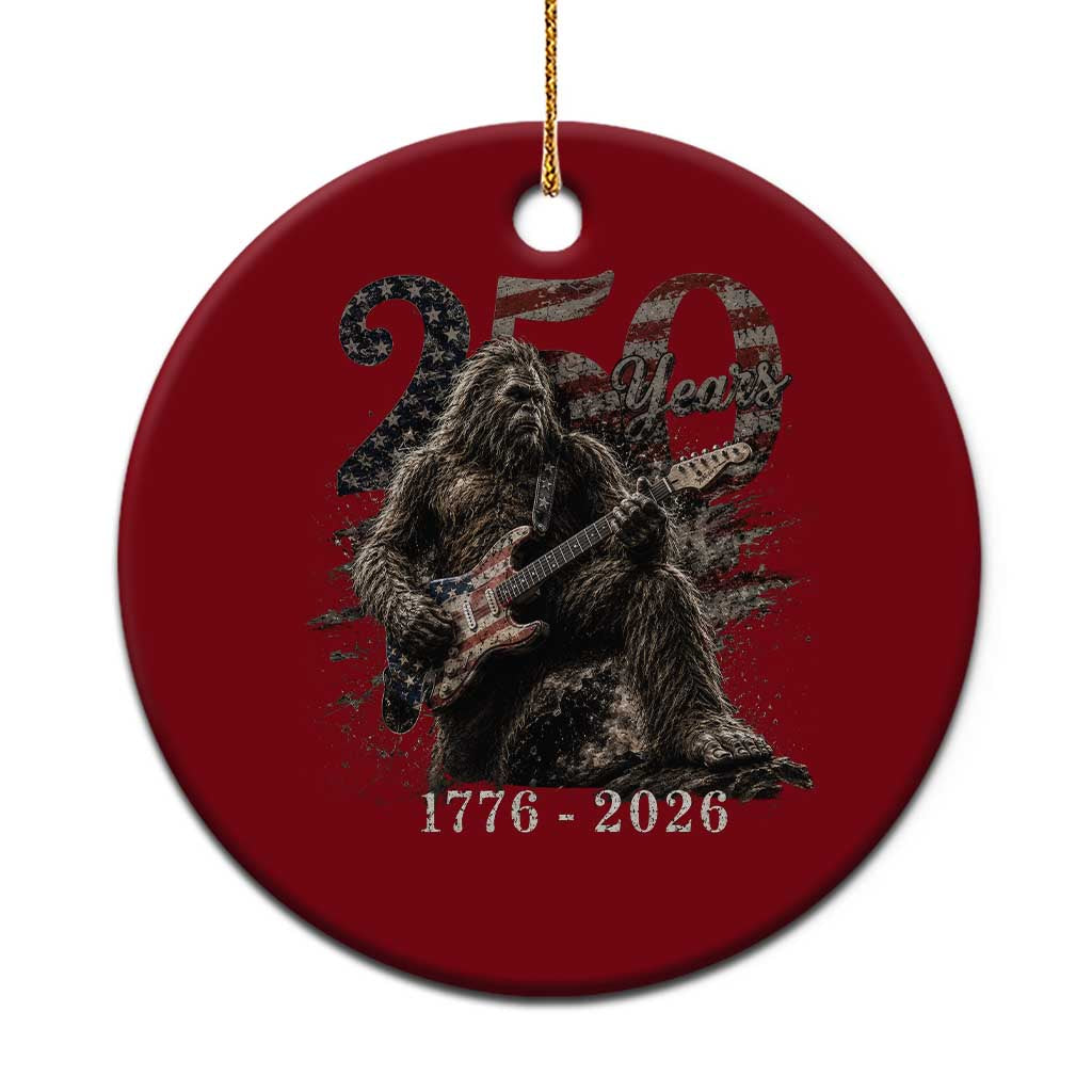 Vintage Bigfoot Playing Guitar 250 Years Ceramic Ornament 1776 2026 Bigfoot Patriotic USA Flag Sasquatch