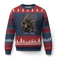 Vintage Bigfoot Playing Guitar 250 Years Ugly Christmas Sweater 1776 2026 Bigfoot Patriotic USA Flag Sasquatch