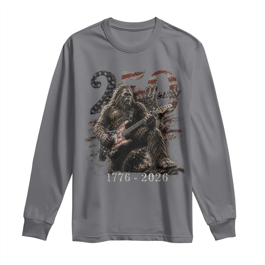 Vintage Bigfoot Playing Guitar 250 Years Long Sleeve Shirt 1776 2026 Bigfoot Patriotic USA Flag Sasquatch