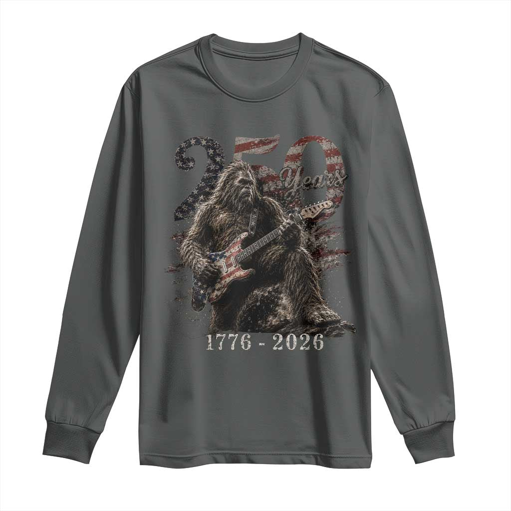 Vintage Bigfoot Playing Guitar 250 Years Long Sleeve Shirt 1776 2026 Bigfoot Patriotic USA Flag Sasquatch