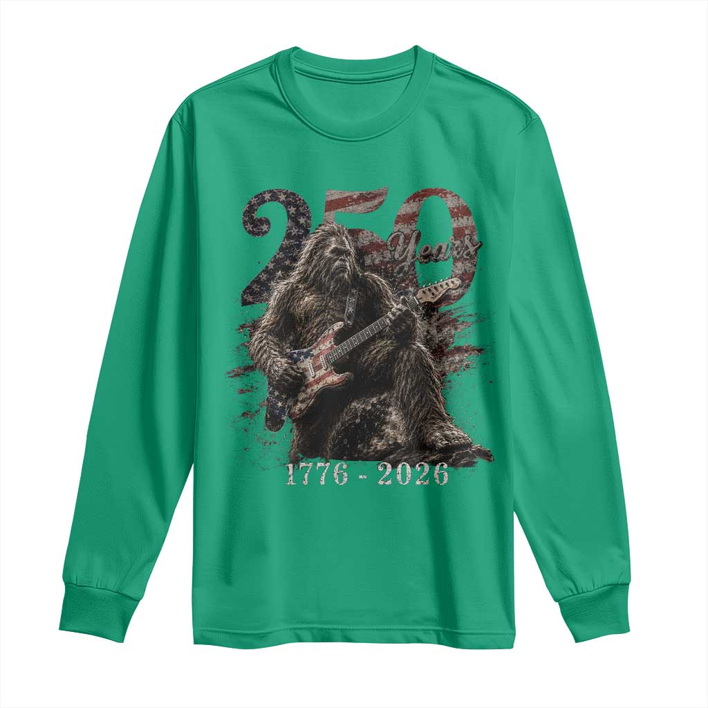 Vintage Bigfoot Playing Guitar 250 Years Long Sleeve Shirt 1776 2026 Bigfoot Patriotic USA Flag Sasquatch