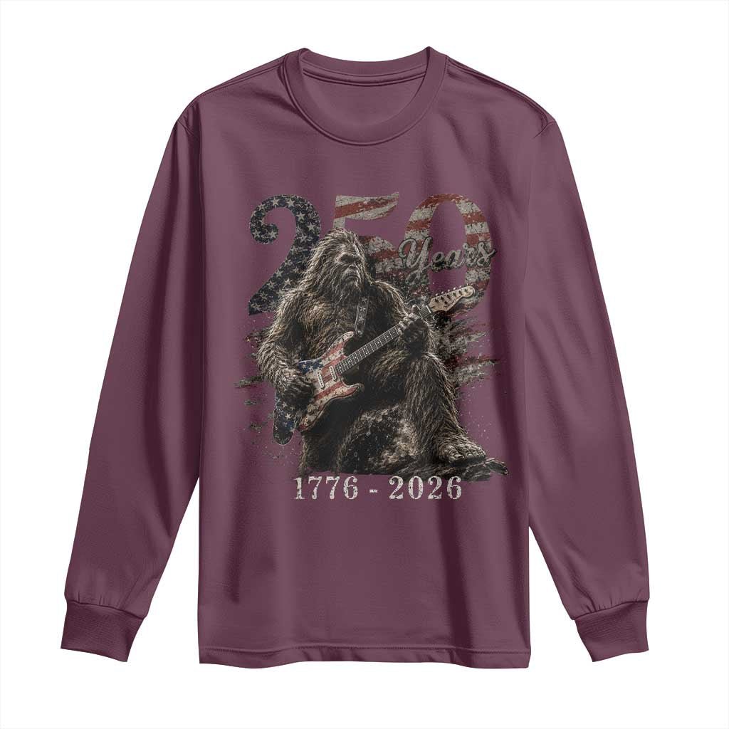 Vintage Bigfoot Playing Guitar 250 Years Long Sleeve Shirt 1776 2026 Bigfoot Patriotic USA Flag Sasquatch