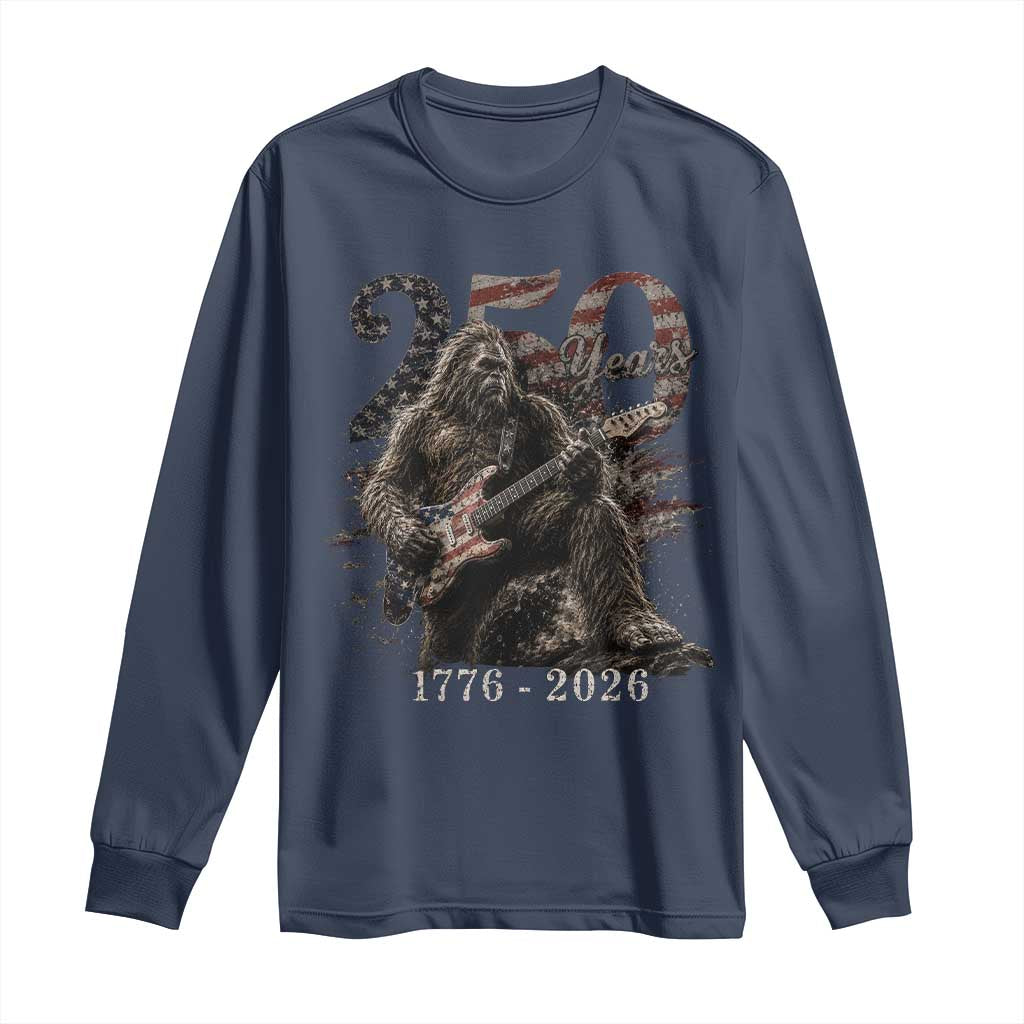 Vintage Bigfoot Playing Guitar 250 Years Long Sleeve Shirt 1776 2026 Bigfoot Patriotic USA Flag Sasquatch