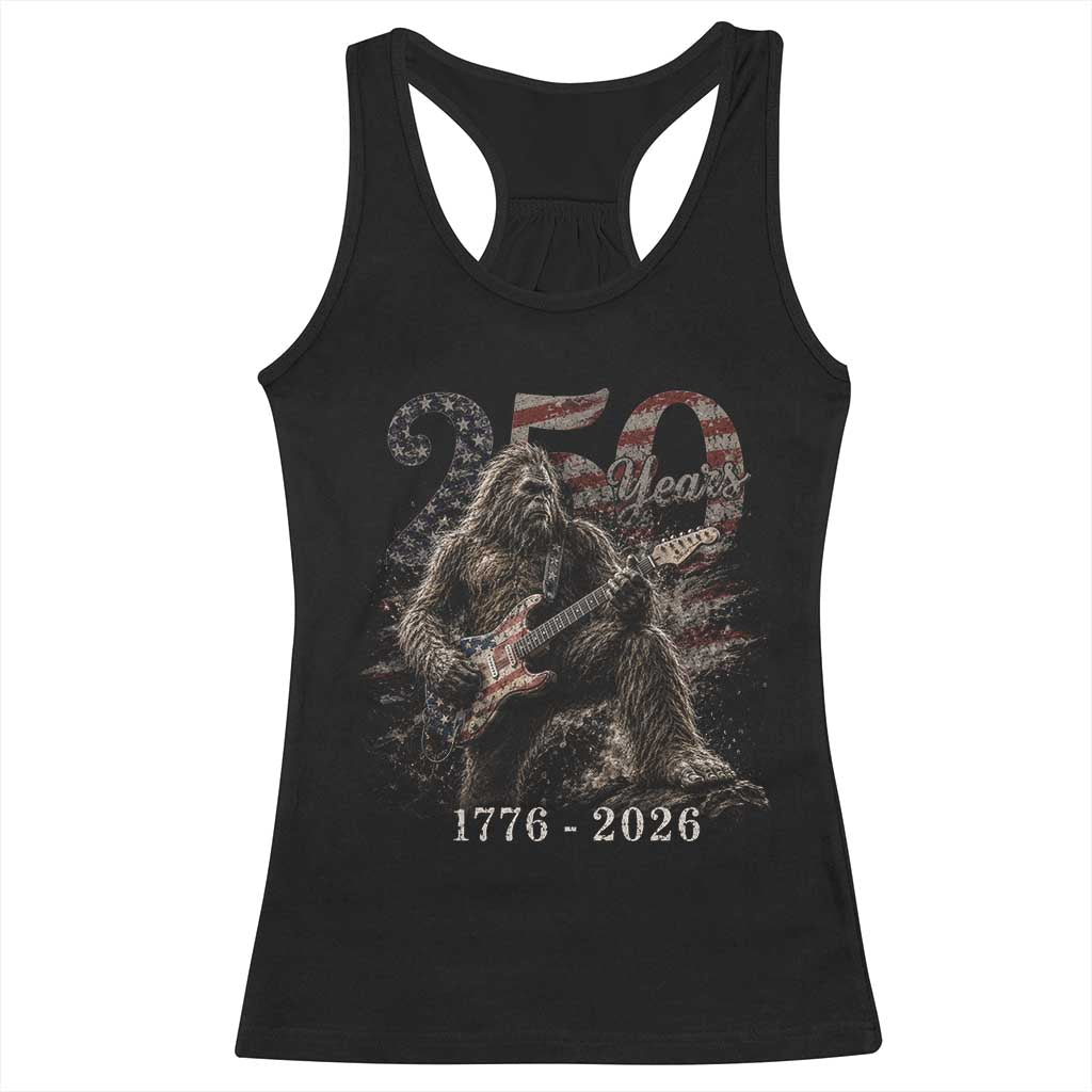 Vintage Bigfoot Playing Guitar 250 Years Racerback Tank Top 1776 2026 Bigfoot Patriotic USA Flag Sasquatch