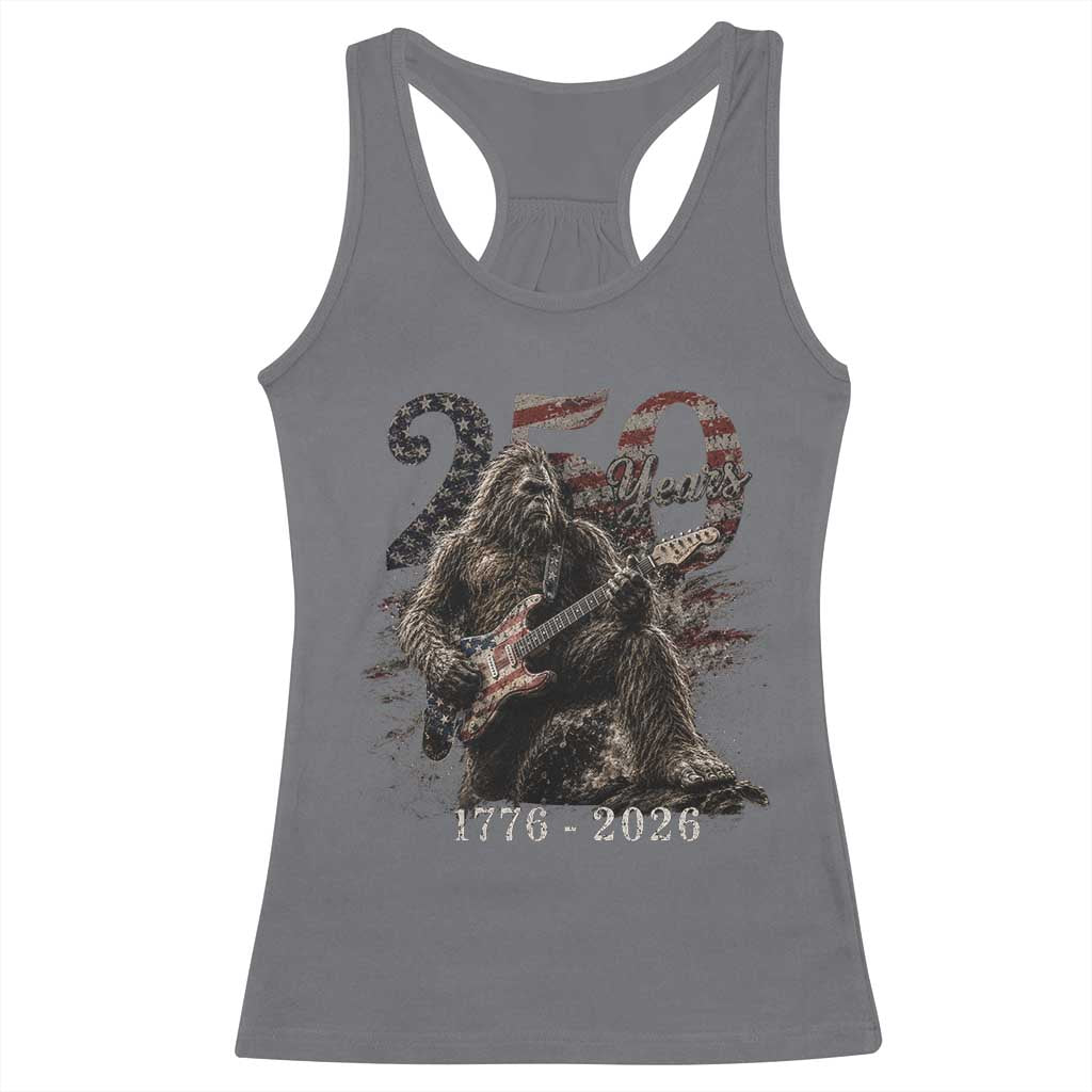 Vintage Bigfoot Playing Guitar 250 Years Racerback Tank Top 1776 2026 Bigfoot Patriotic USA Flag Sasquatch
