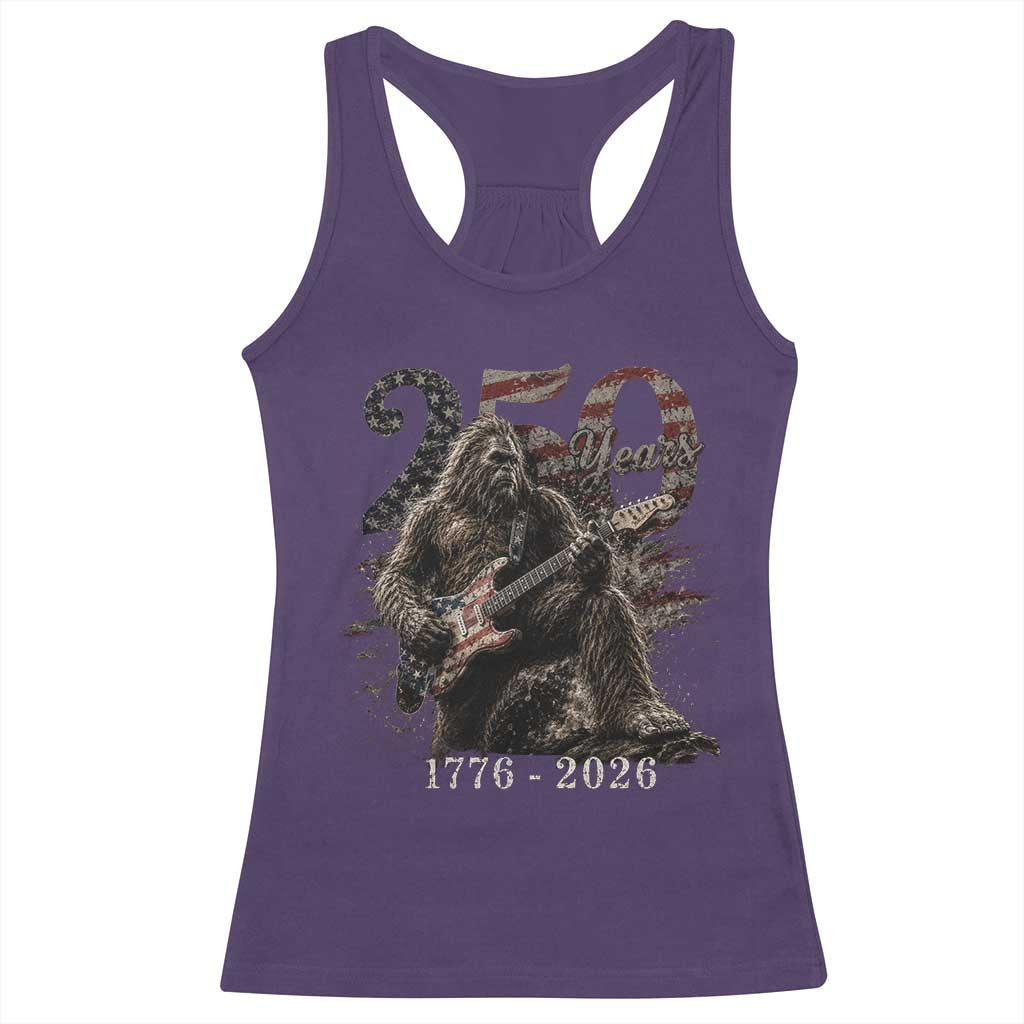Vintage Bigfoot Playing Guitar 250 Years Racerback Tank Top 1776 2026 Bigfoot Patriotic USA Flag Sasquatch