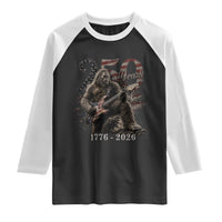 Vintage Bigfoot Playing Guitar 250 Years Raglan Shirt 1776 2026 Bigfoot Patriotic USA Flag Sasquatch