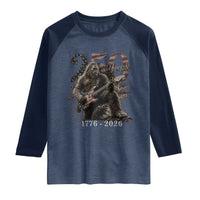 Vintage Bigfoot Playing Guitar 250 Years Raglan Shirt 1776 2026 Bigfoot Patriotic USA Flag Sasquatch
