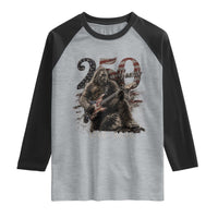 Vintage Bigfoot Playing Guitar 250 Years Raglan Shirt 1776 2026 Bigfoot Patriotic USA Flag Sasquatch