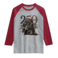 Vintage Bigfoot Playing Guitar 250 Years Raglan Shirt 1776 2026 Bigfoot Patriotic USA Flag Sasquatch