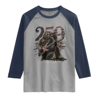 Vintage Bigfoot Playing Guitar 250 Years Raglan Shirt 1776 2026 Bigfoot Patriotic USA Flag Sasquatch