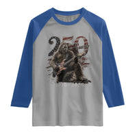 Vintage Bigfoot Playing Guitar 250 Years Raglan Shirt 1776 2026 Bigfoot Patriotic USA Flag Sasquatch