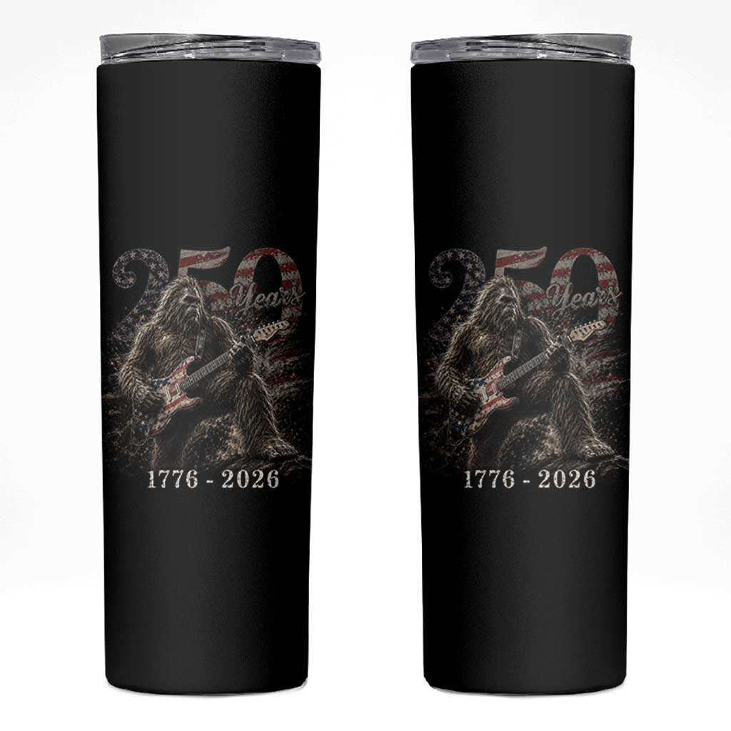 Vintage Bigfoot Playing Guitar 250 Years Skinny Tumbler 1776 2026 Bigfoot Patriotic USA Flag Sasquatch