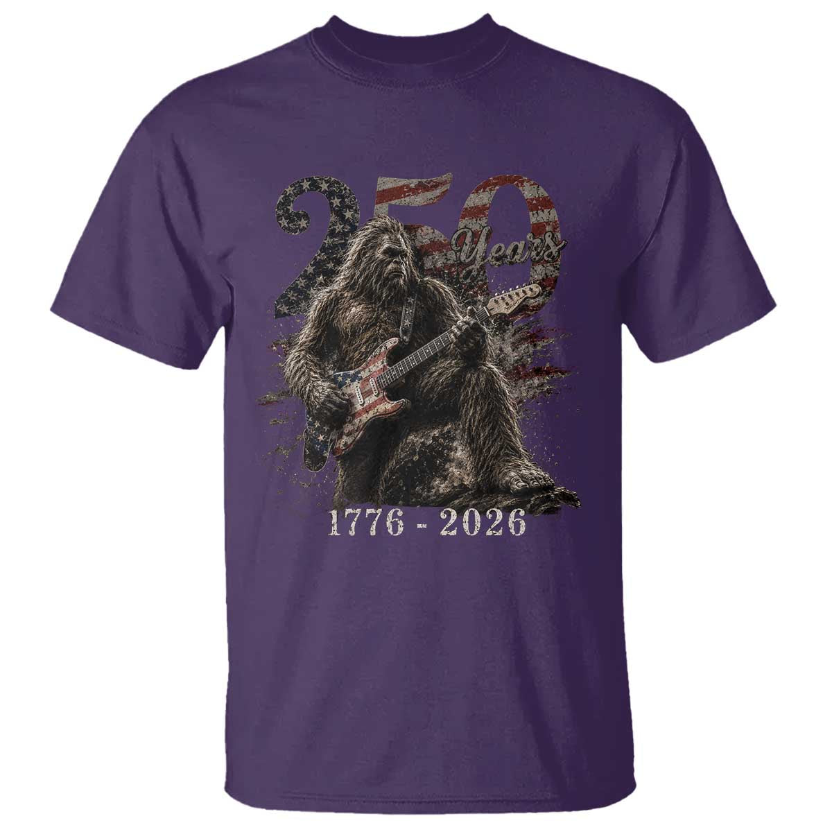 Vintage Bigfoot Playing Guitar 250 Years T Shirt 1776 2026 Bigfoot Patriotic USA Flag Sasquatch