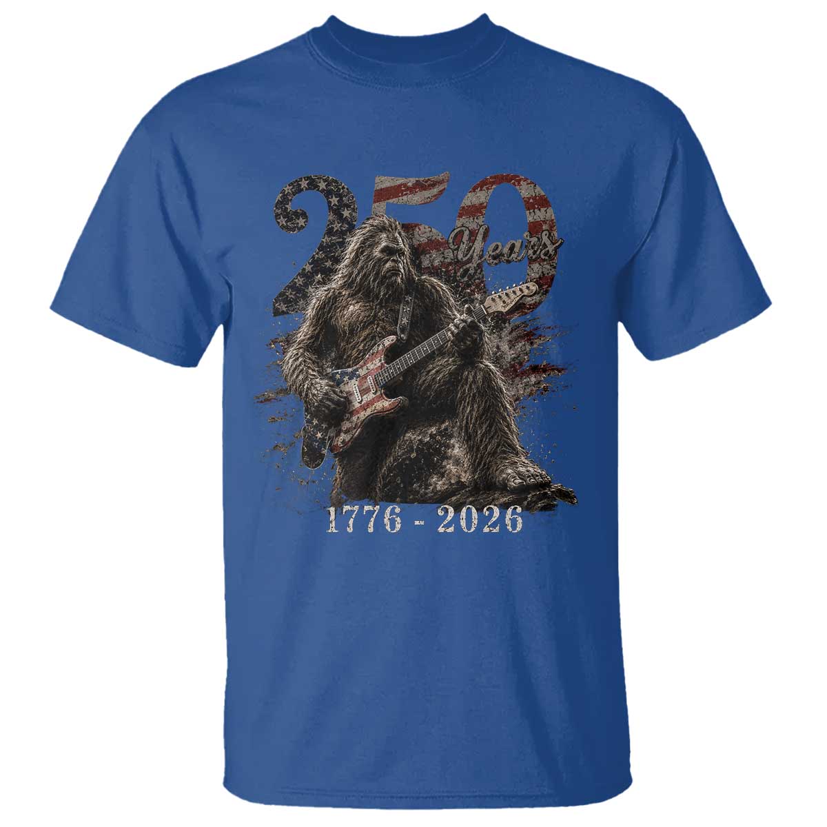 Vintage Bigfoot Playing Guitar 250 Years T Shirt 1776 2026 Bigfoot Patriotic USA Flag Sasquatch