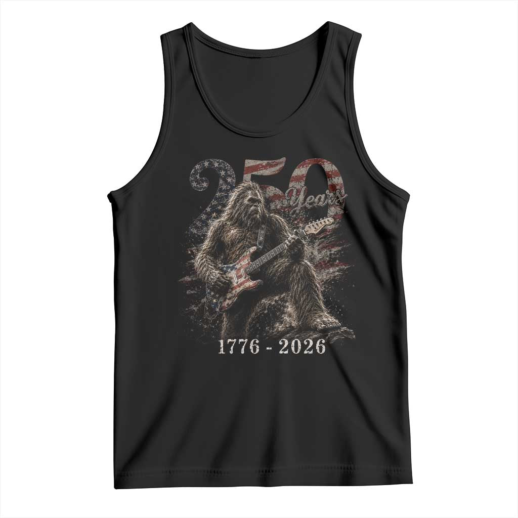Vintage Bigfoot Playing Guitar 250 Years Tank Top 1776 2026 Bigfoot Patriotic USA Flag Sasquatch
