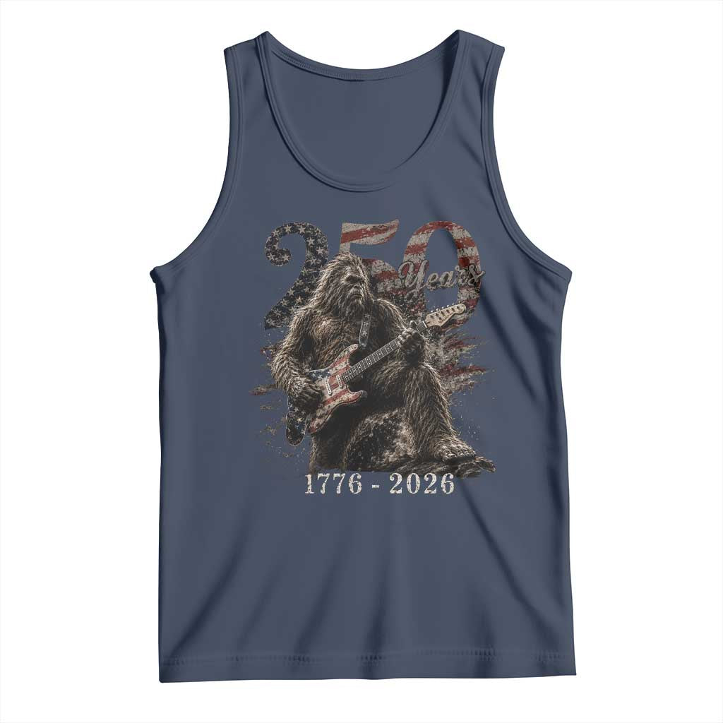 Vintage Bigfoot Playing Guitar 250 Years Tank Top 1776 2026 Bigfoot Patriotic USA Flag Sasquatch