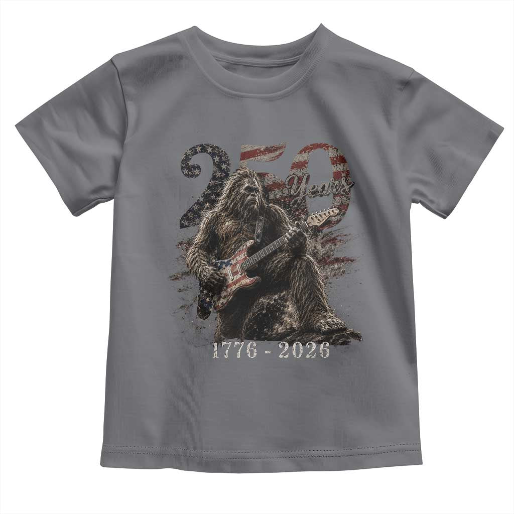 Vintage Bigfoot Playing Guitar 250 Years Toddler T Shirt 1776 2026 Bigfoot Patriotic USA Flag Sasquatch