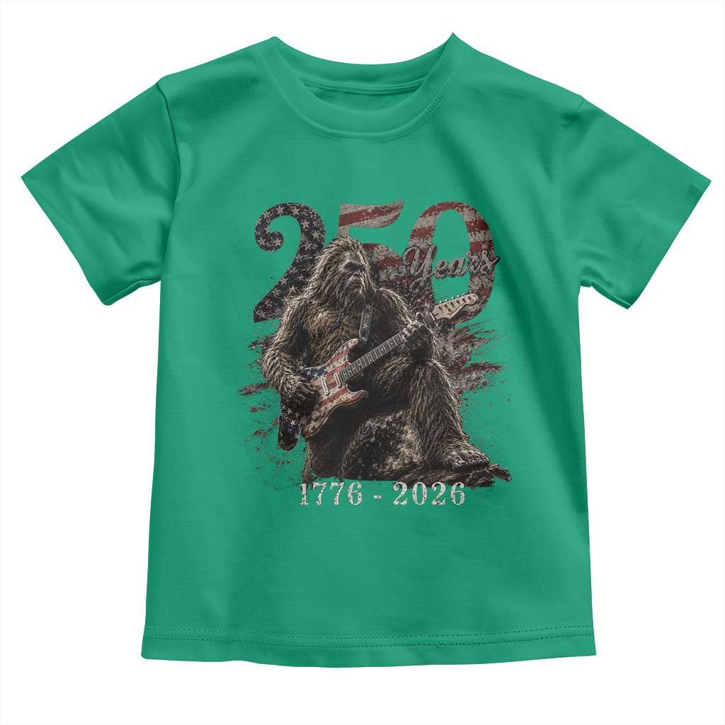 Vintage Bigfoot Playing Guitar 250 Years Toddler T Shirt 1776 2026 Bigfoot Patriotic USA Flag Sasquatch
