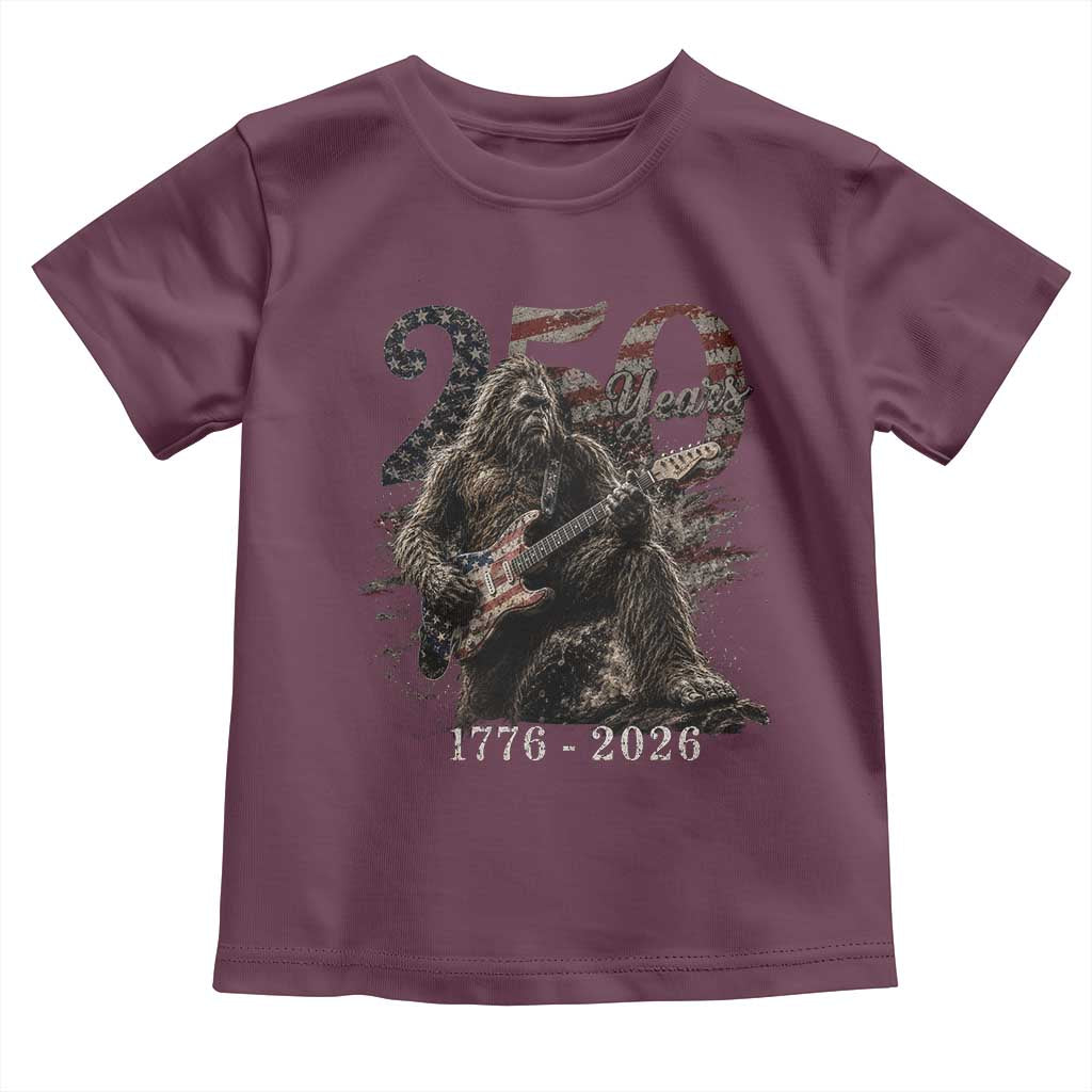Vintage Bigfoot Playing Guitar 250 Years Toddler T Shirt 1776 2026 Bigfoot Patriotic USA Flag Sasquatch