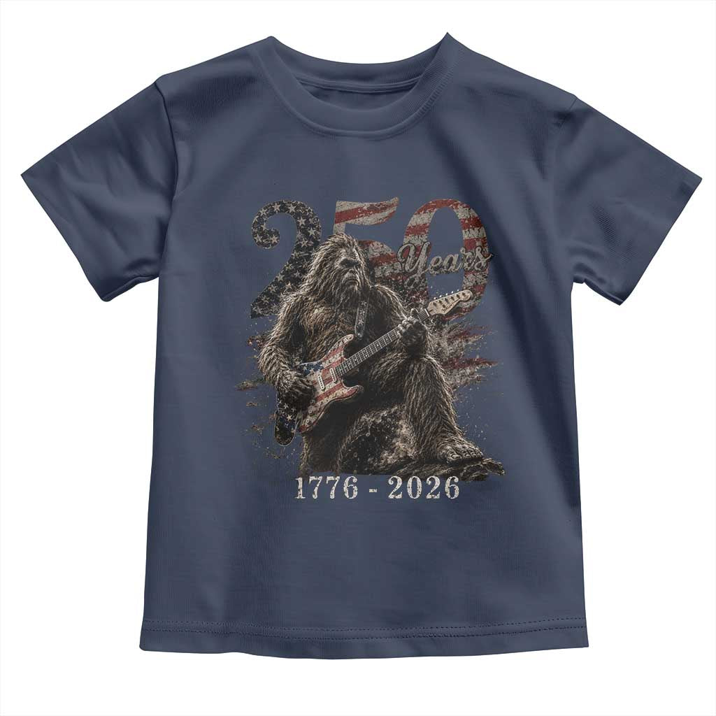 Vintage Bigfoot Playing Guitar 250 Years Toddler T Shirt 1776 2026 Bigfoot Patriotic USA Flag Sasquatch