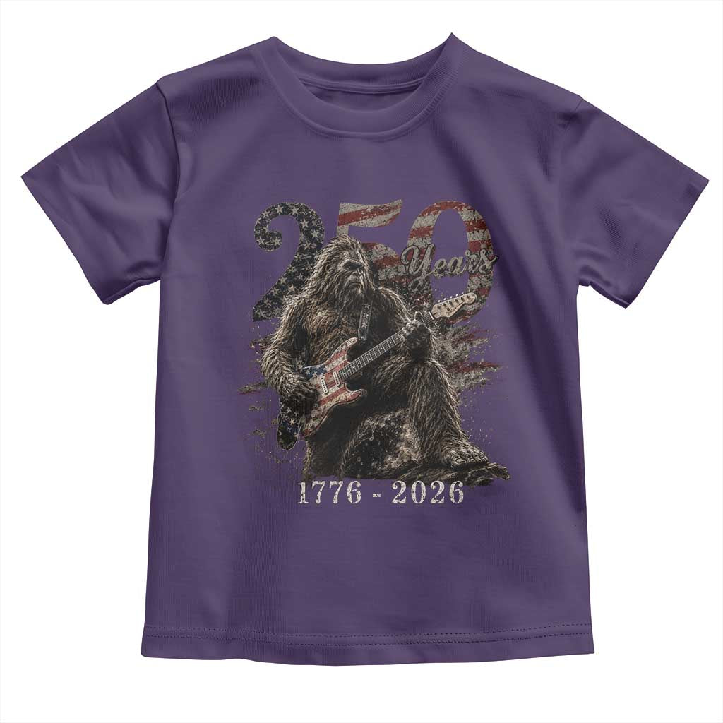 Vintage Bigfoot Playing Guitar 250 Years Toddler T Shirt 1776 2026 Bigfoot Patriotic USA Flag Sasquatch