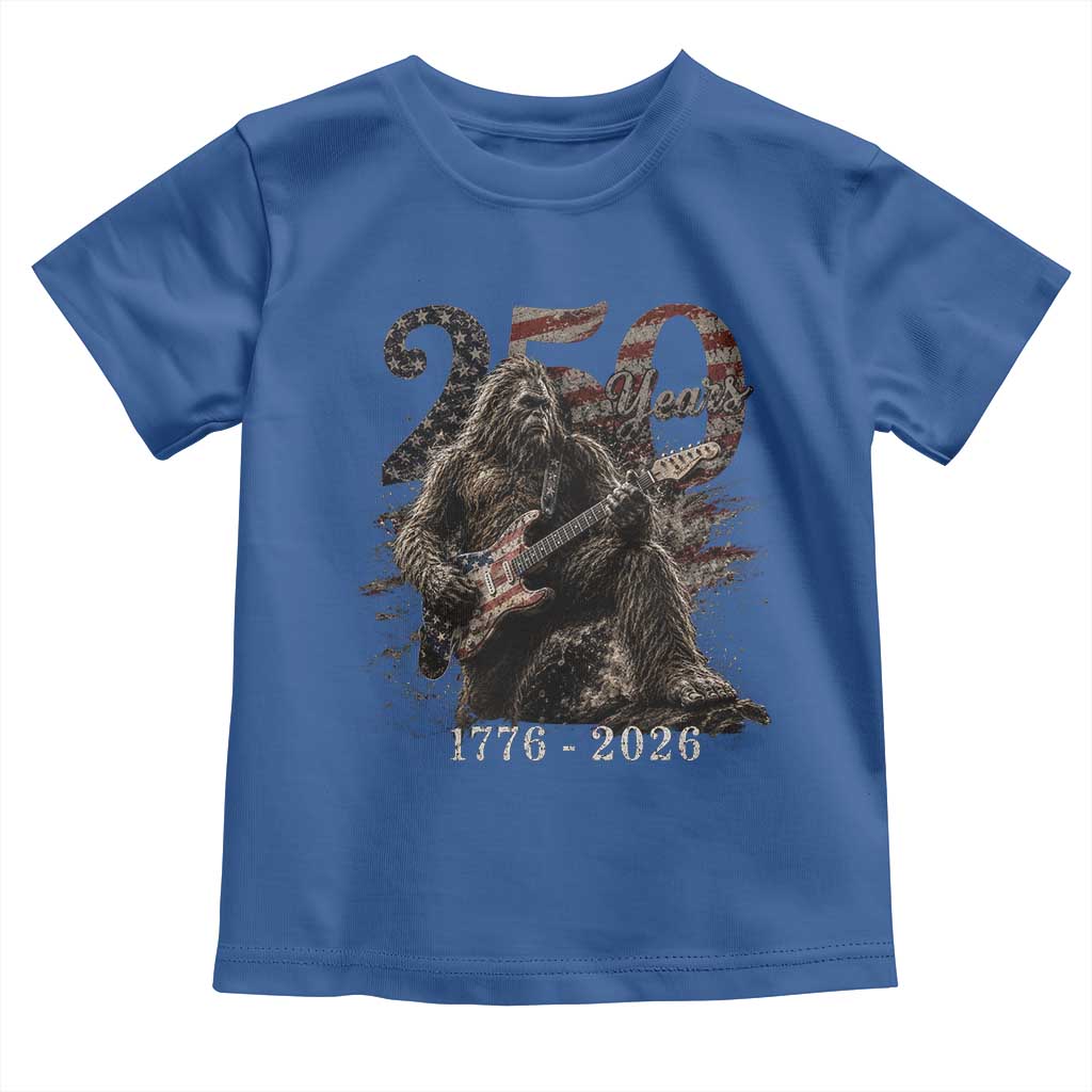 Vintage Bigfoot Playing Guitar 250 Years Toddler T Shirt 1776 2026 Bigfoot Patriotic USA Flag Sasquatch
