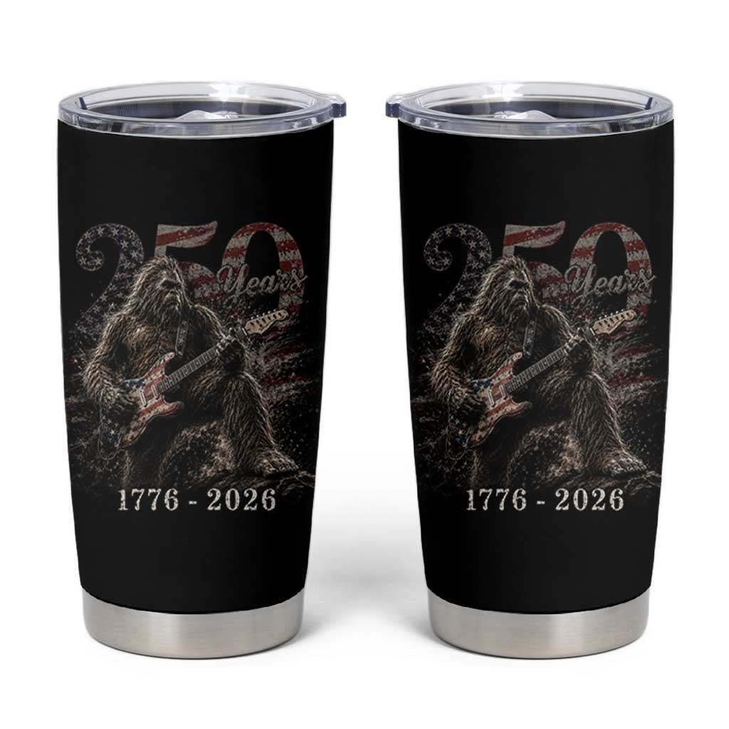 Vintage Bigfoot Playing Guitar 250 Years Tumbler Cup 1776 2026 Bigfoot Patriotic USA Flag Sasquatch