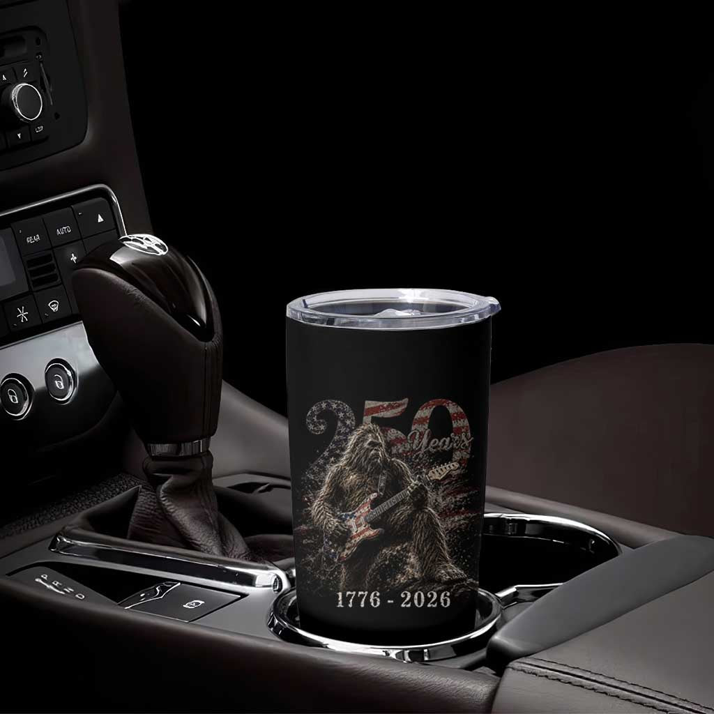 Vintage Bigfoot Playing Guitar 250 Years Tumbler Cup 1776 2026 Bigfoot Patriotic USA Flag Sasquatch