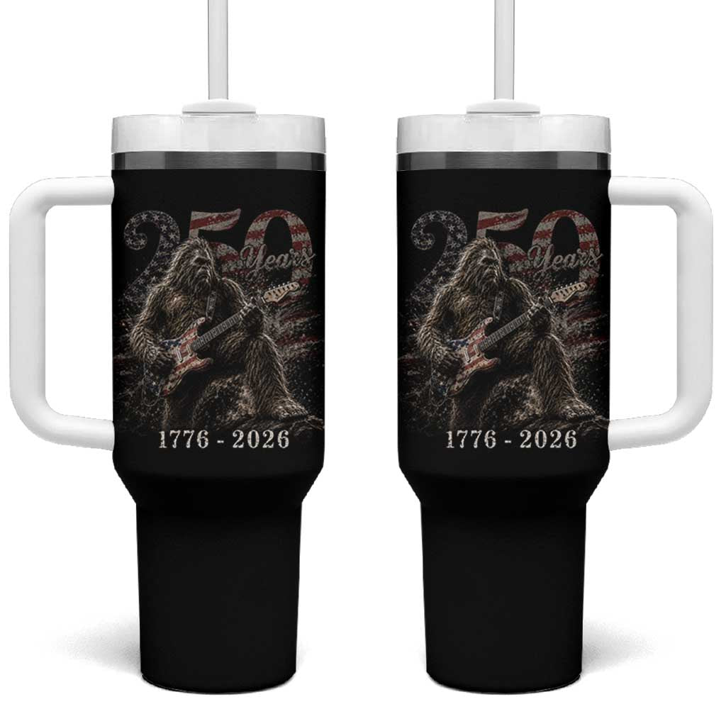 Vintage Bigfoot Playing Guitar 250 Years Tumbler With Handle 1776 2026 Bigfoot Patriotic USA Flag Sasquatch