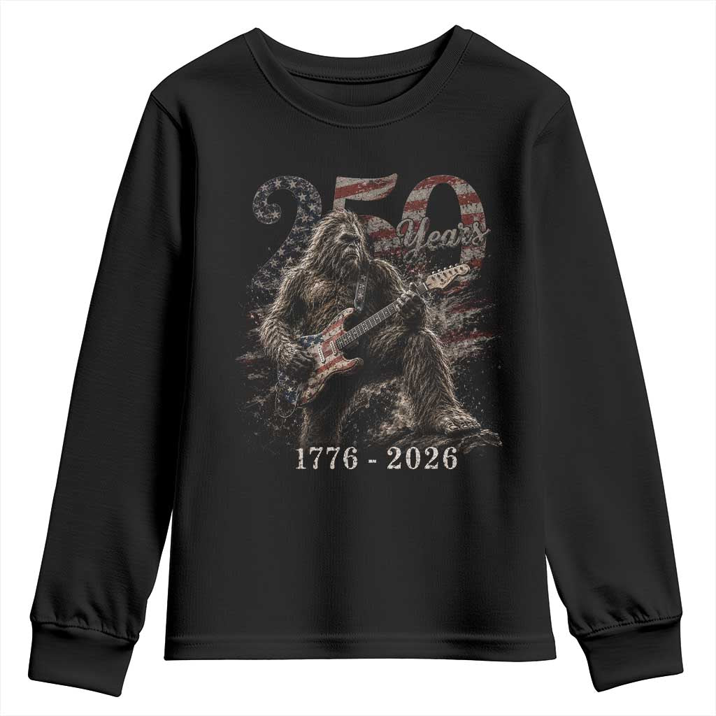 Vintage Bigfoot Playing Guitar 250 Years Youth Sweatshirt 1776 2026 Bigfoot Patriotic USA Flag Sasquatch