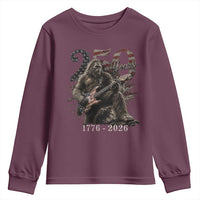 Vintage Bigfoot Playing Guitar 250 Years Youth Sweatshirt 1776 2026 Bigfoot Patriotic USA Flag Sasquatch