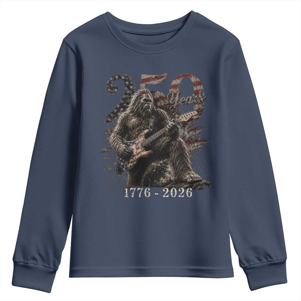 Vintage Bigfoot Playing Guitar 250 Years Youth Sweatshirt 1776 2026 Bigfoot Patriotic USA Flag Sasquatch