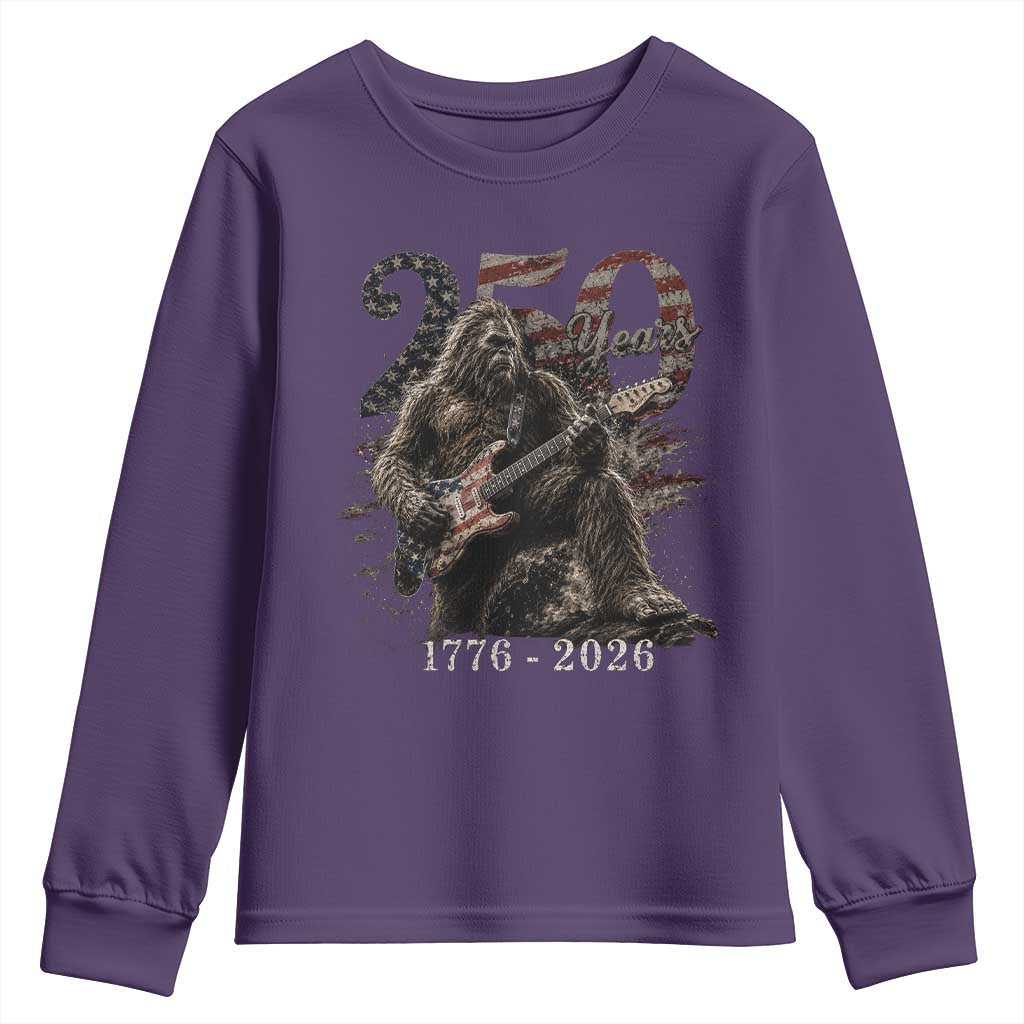 Vintage Bigfoot Playing Guitar 250 Years Youth Sweatshirt 1776 2026 Bigfoot Patriotic USA Flag Sasquatch