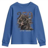 Vintage Bigfoot Playing Guitar 250 Years Youth Sweatshirt 1776 2026 Bigfoot Patriotic USA Flag Sasquatch
