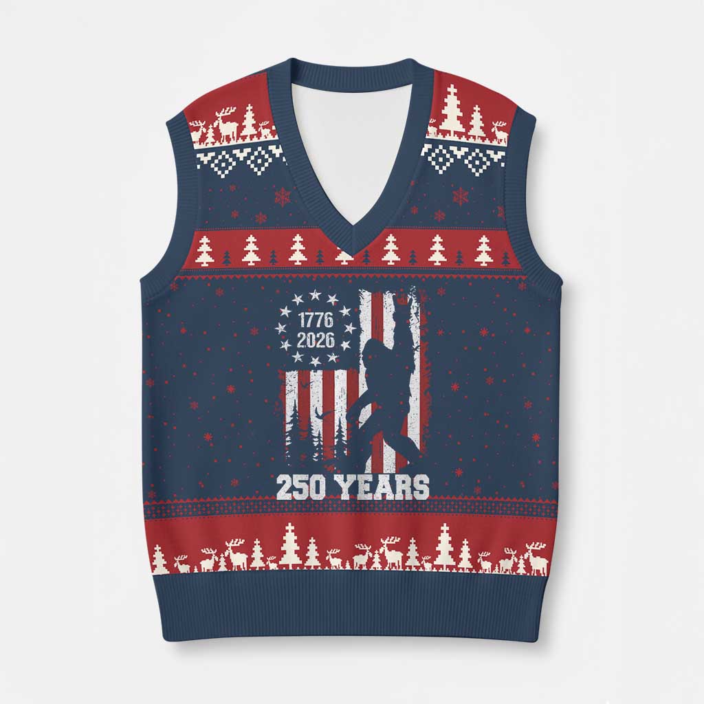Vintage Bigfoot USA 250th Anniversary V-Neck Knit Sweater Vest 250 Years Of Freedom US Flag Independence Day 4th July Patriotic